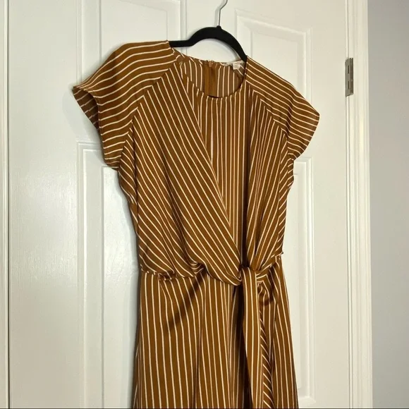 Francesca’s Closet Sandy & Sid Dress Brown Wrap Front striped midi ruffle skirt - Picture 3 of 9